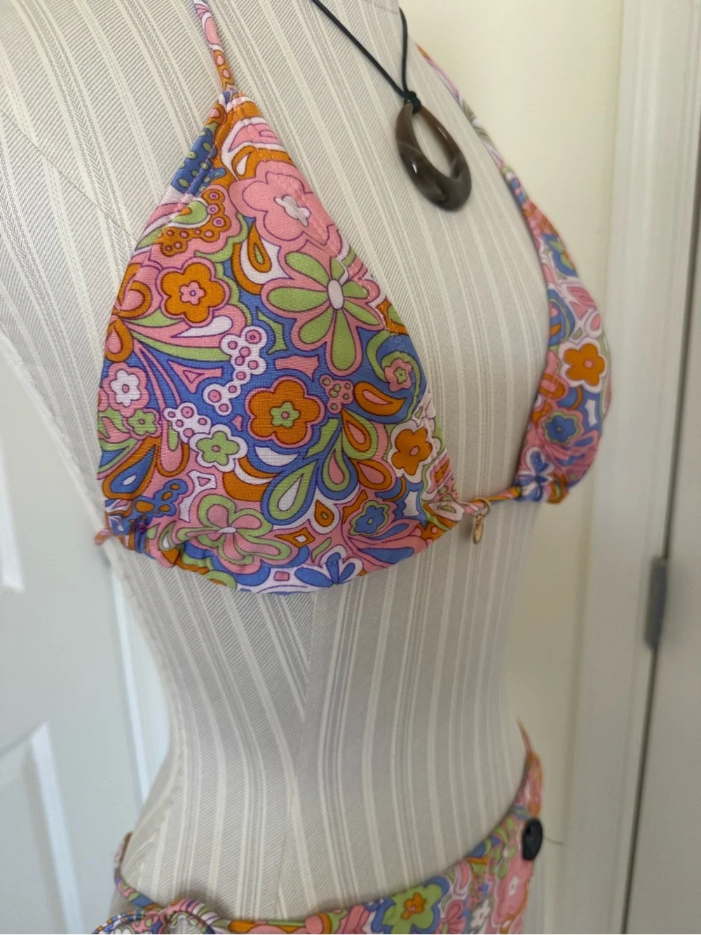 Floral Paisley String Bikini Set - Pink Multi